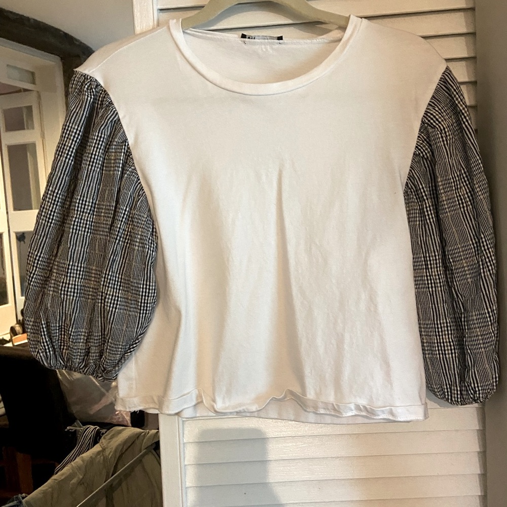 Plaid 3/4 sleeve Zara top